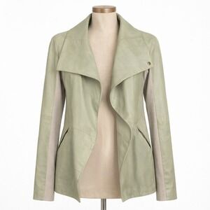 Veda Womens Lamb Leather Open Front Moto Jacket Size M Pastel Green‎ Boho Indie